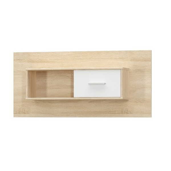 Colectia TIPS - Set Living TIPS, 7 piese, comoda TV, 2 vitrine, comoda, masuta de cafea, 2 rafturi, stejar sonoma + alb