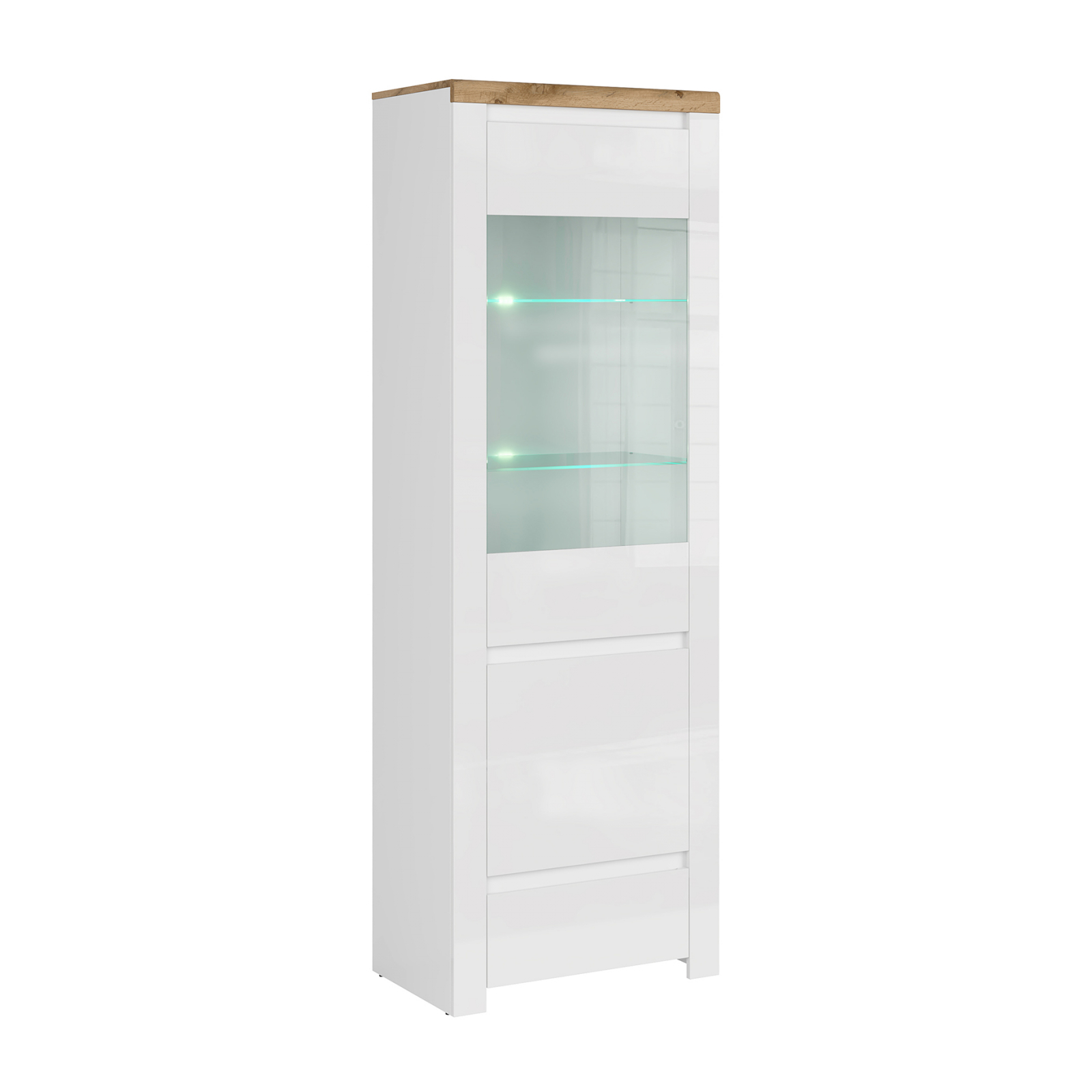 Livinguri - Set Living VIGO, 2 piese, comoda si vitrina, alb + stejar wotan