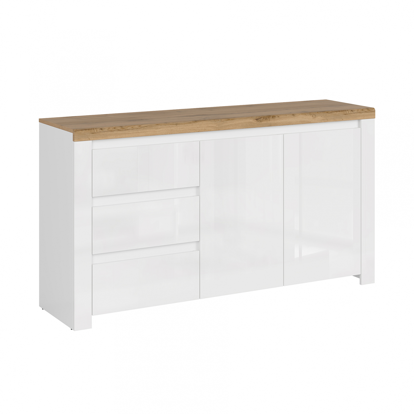 Livinguri - Set Living VIGO, 2 piese, comoda si vitrina, alb + stejar wotan