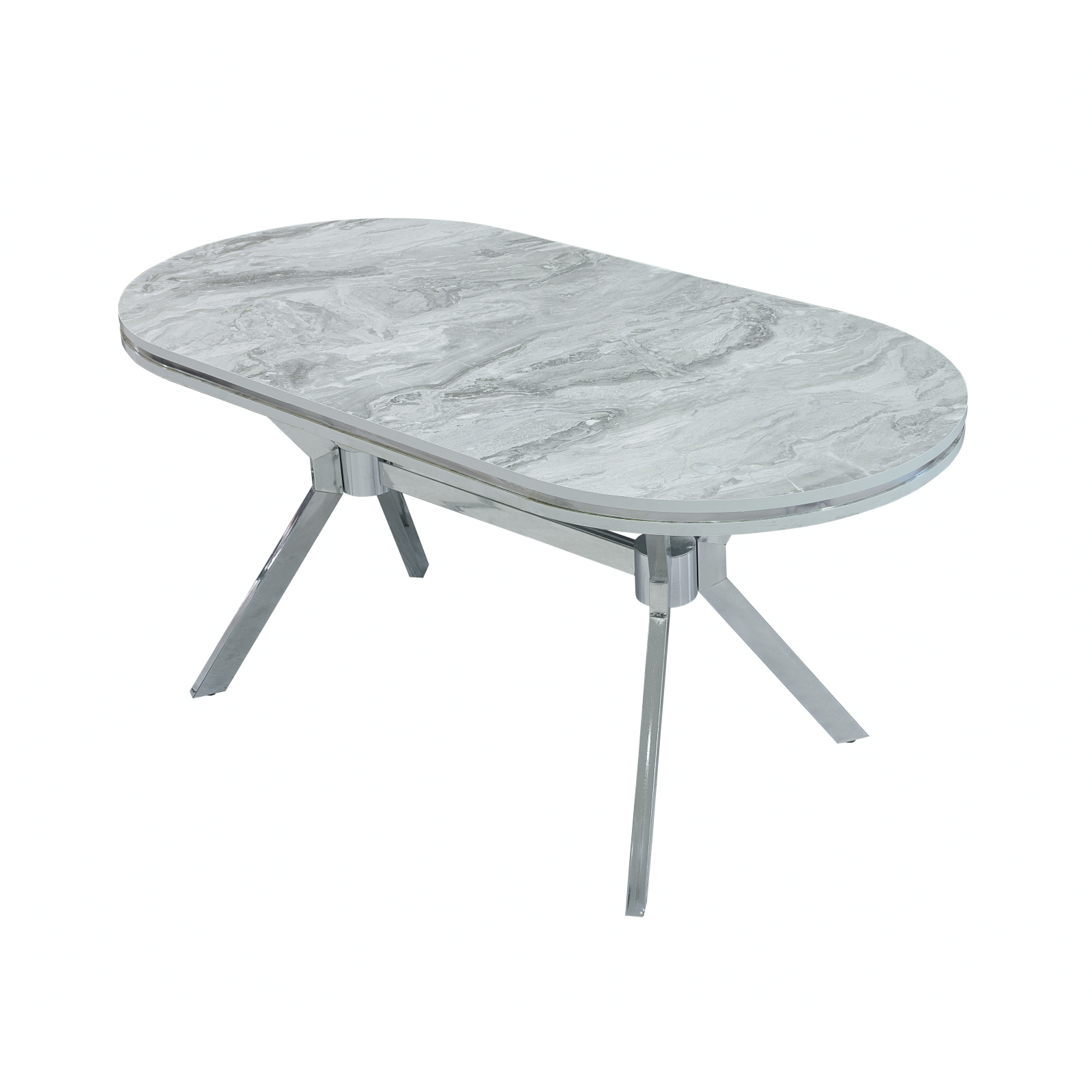 Mese si Scaune - Set TIMARA, masa cu 6 scaune, ovala, 6 persoane, marmura bermuda + argintiu + gri, 160x80 cm