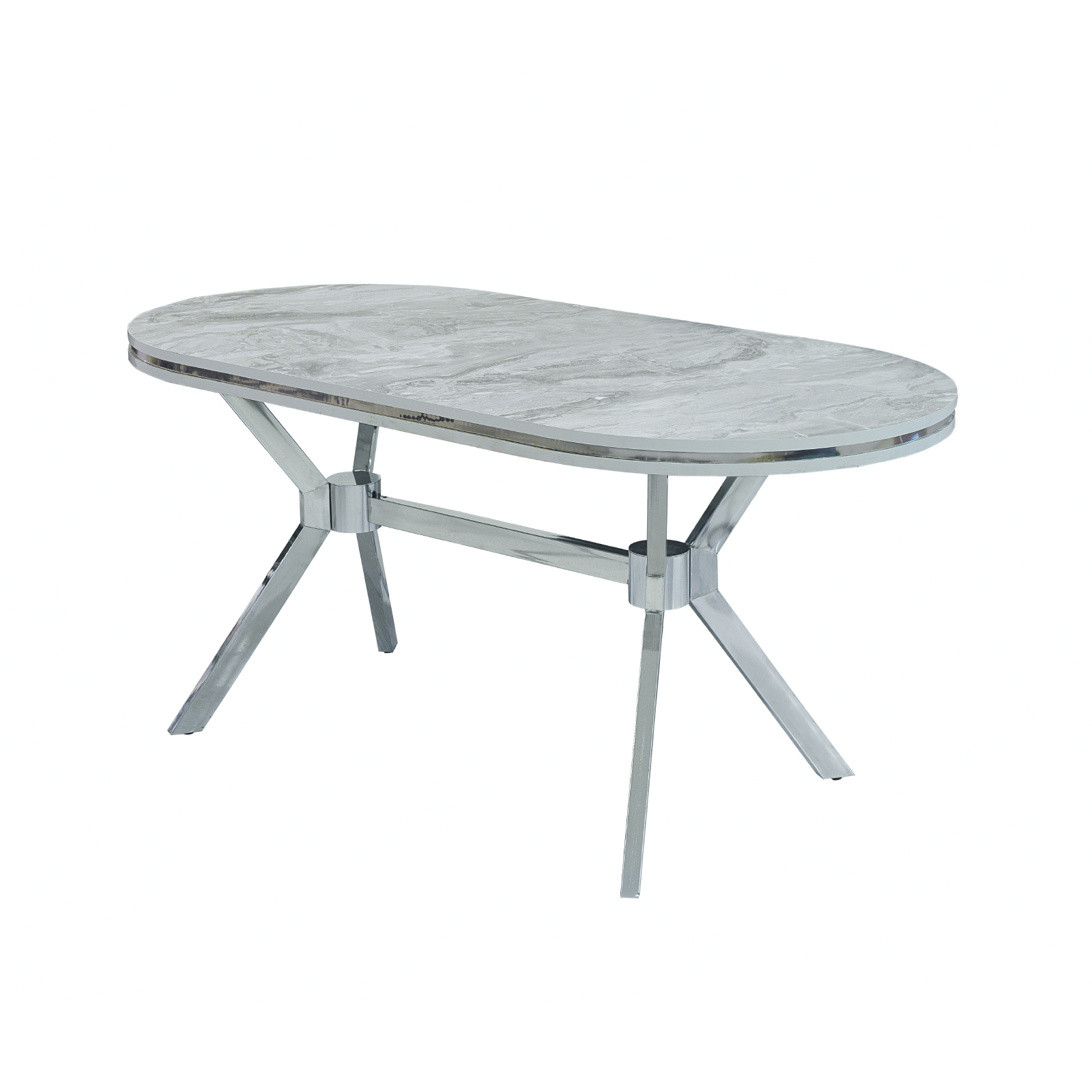 Mese si Scaune - Set TIMARA, masa cu 6 scaune, ovala, 6 persoane, marmura bermuda + argintiu + gri, 160x80 cm