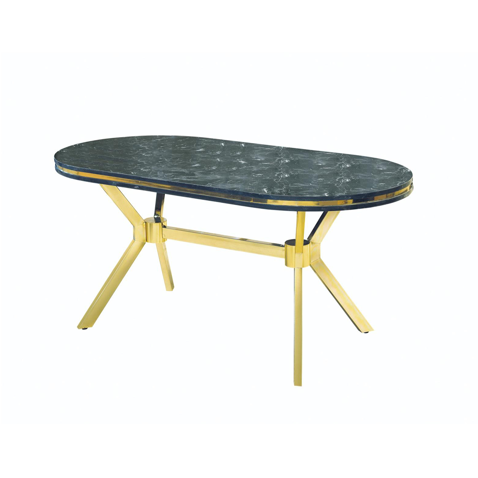 Mese si Scaune - Set TIMARA, masa cu 6 scaune, ovala, 6 persoane, marmura + auriu + negru, 160x80 cm