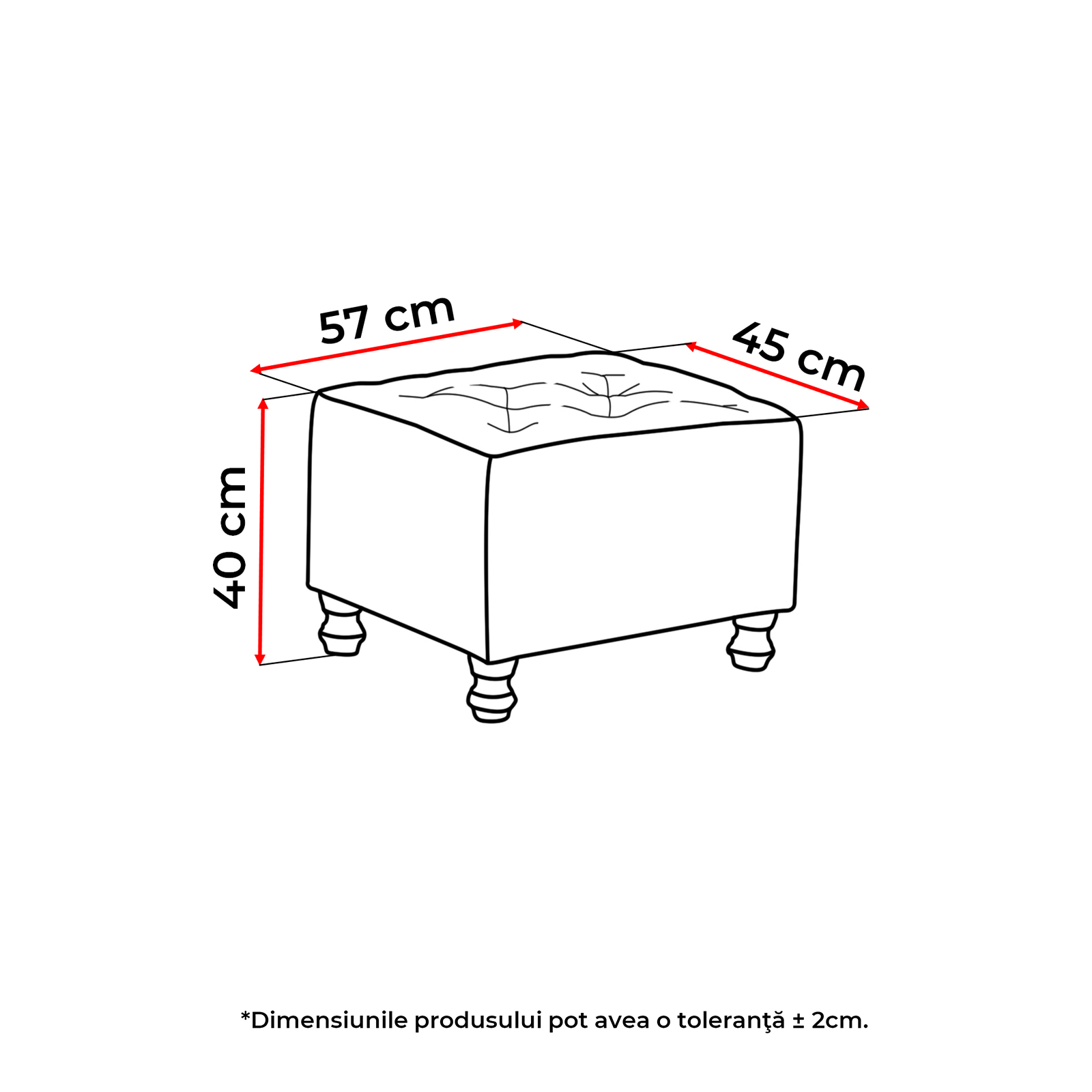 Fotolii - Taburet CHESTERFIELD, cu arcuri si rotile, 57x45x40 cm - ExpoMob