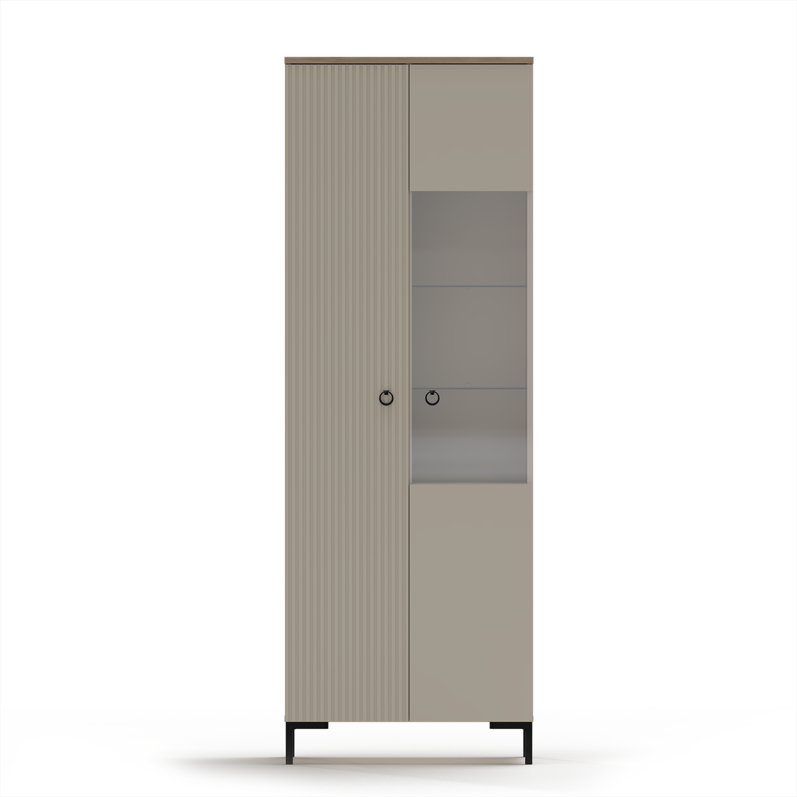 Vitrine - Vitrina DOMINICA, 2 usi, geam, taupe + stejar silverjack, 70x41x199 cm