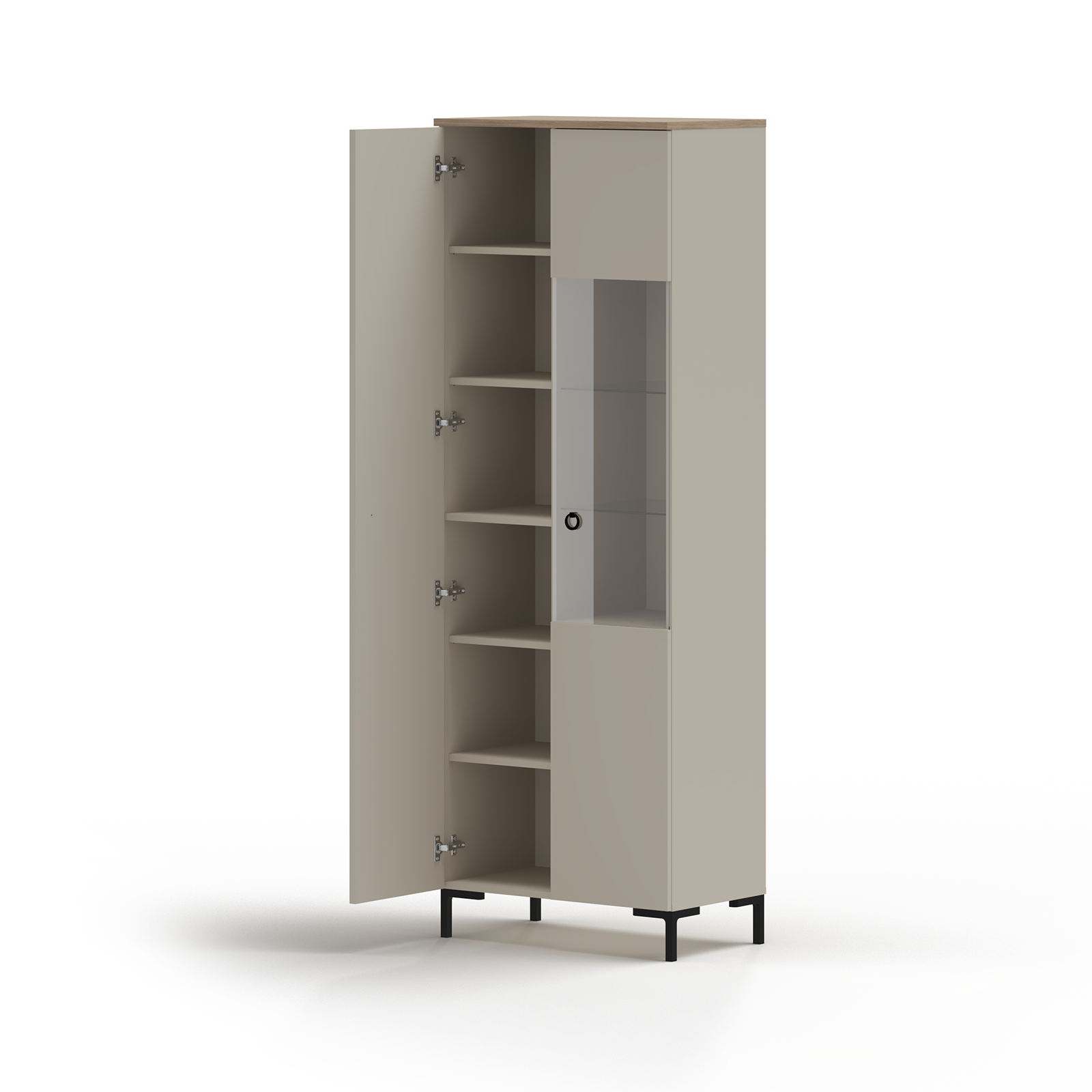 Vitrine - Vitrina DOMINICA, 2 usi, geam, taupe + stejar silverjack, 70x41x199 cm