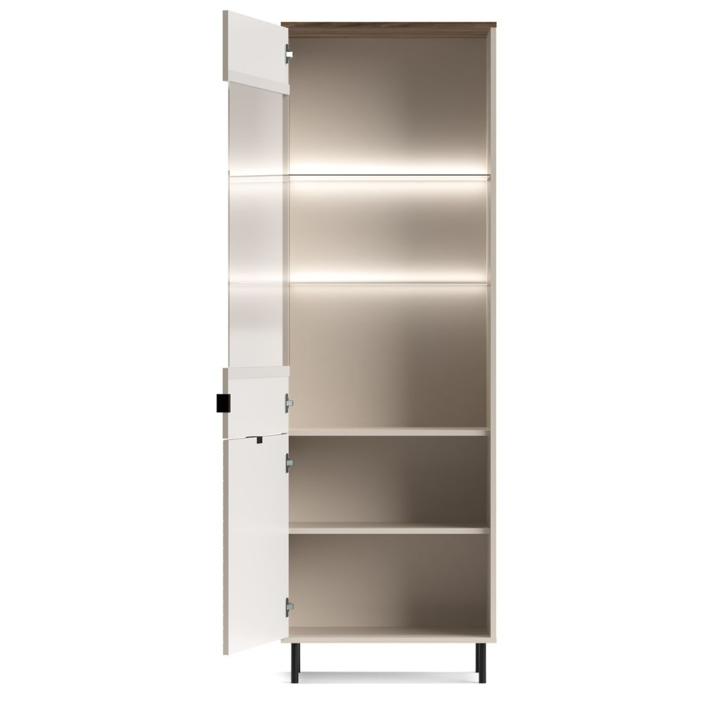 Colectia EVO - Vitrina EVO, 2 usi, geam, casmir + stejar castello, 63,4x40x194,6 cm