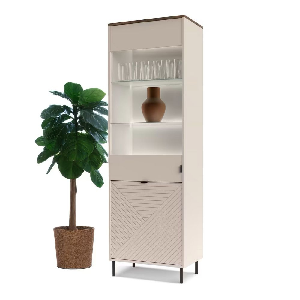 Colectia EVO - Vitrina EVO, 2 usi, geam, casmir + stejar castello, 63,4x40x194,6 cm