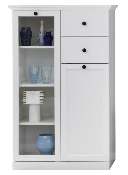 Vitrine - Vitrina joasa BRANDSON, 2 usi, 2 sertare, geam, alb, 81x41x129 cm