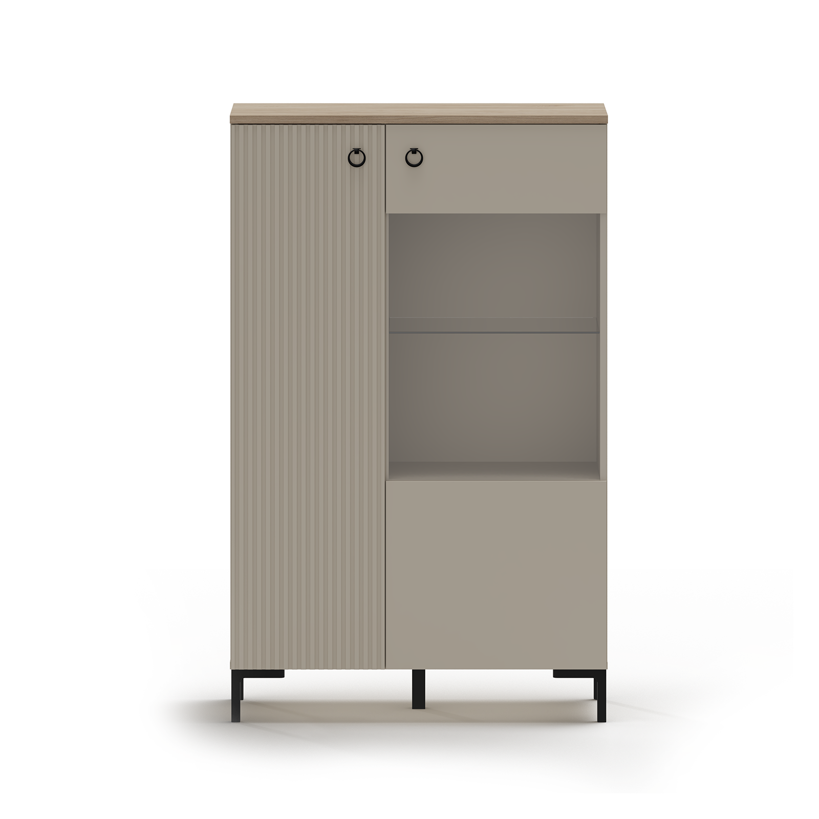 Vitrine - Vitrina joasa DOMINICA, 2 usi, geam, taupe + stejar silverjack, 85,5x41x137 cm