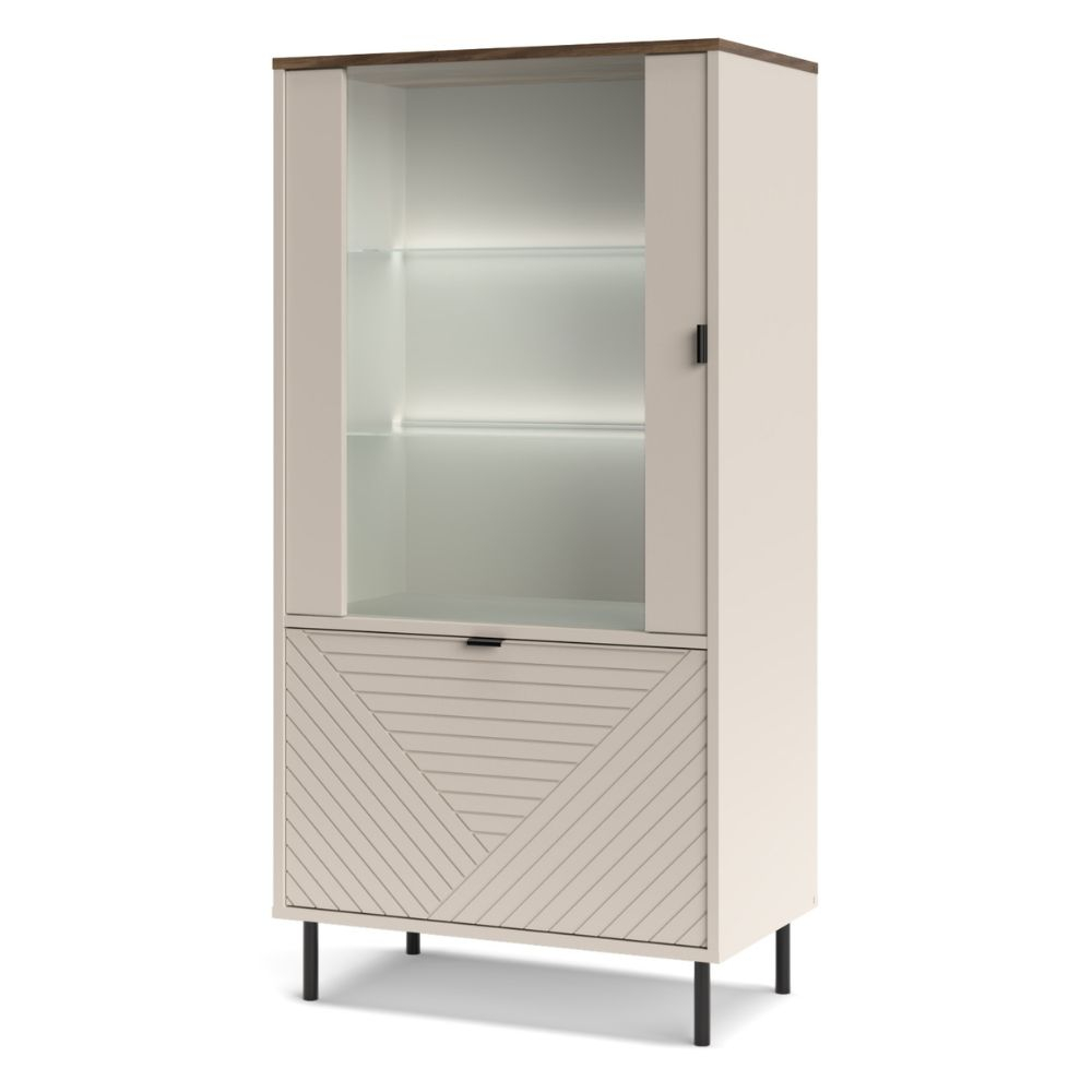 Colectia EVO - Vitrina joasa EVO, 2 usi, geam, casmir + stejar castello, 68,4x40x135,2 cm