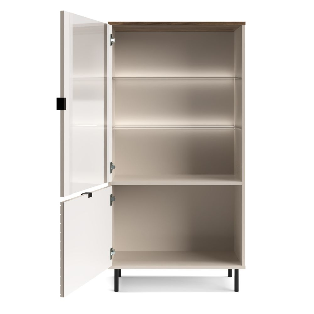 Colectia EVO - Vitrina joasa EVO, 2 usi, geam, casmir + stejar castello, 68,4x40x135,2 cm