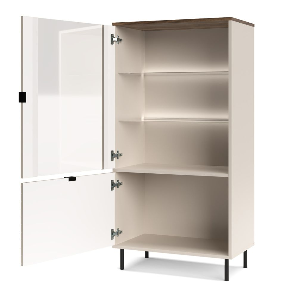 Colectia EVO - Vitrina joasa EVO, 2 usi, geam, casmir + stejar castello, 68,4x40x135,2 cm