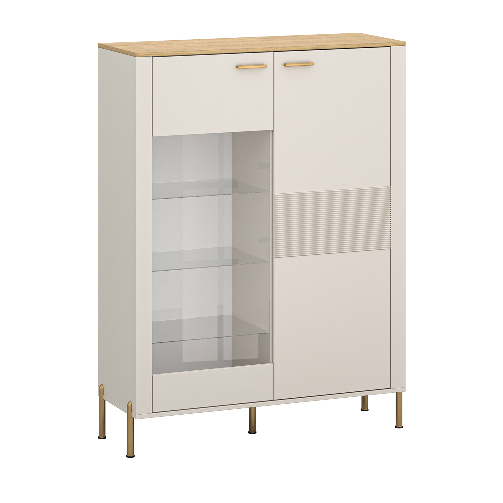 Colectia RUBEN - Vitrina joasa RUBEN, 2 usi, geam, casmir + stejar piatra, 116,4x42,2x153 cm