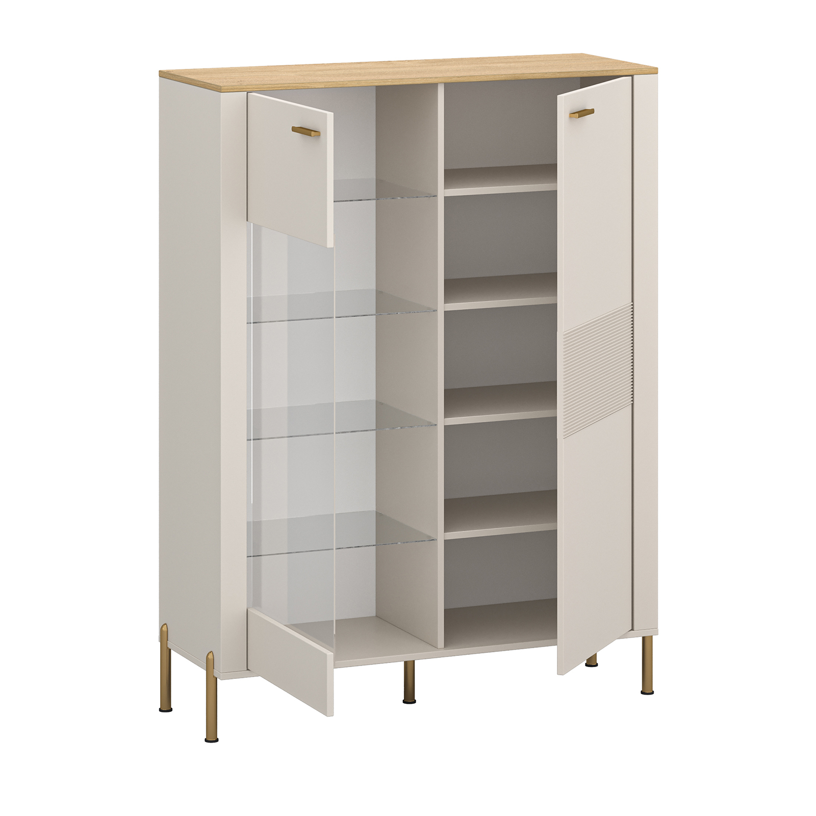 Colectia RUBEN - Vitrina joasa RUBEN, 2 usi, geam, casmir + stejar piatra, 116,4x42,2x153 cm