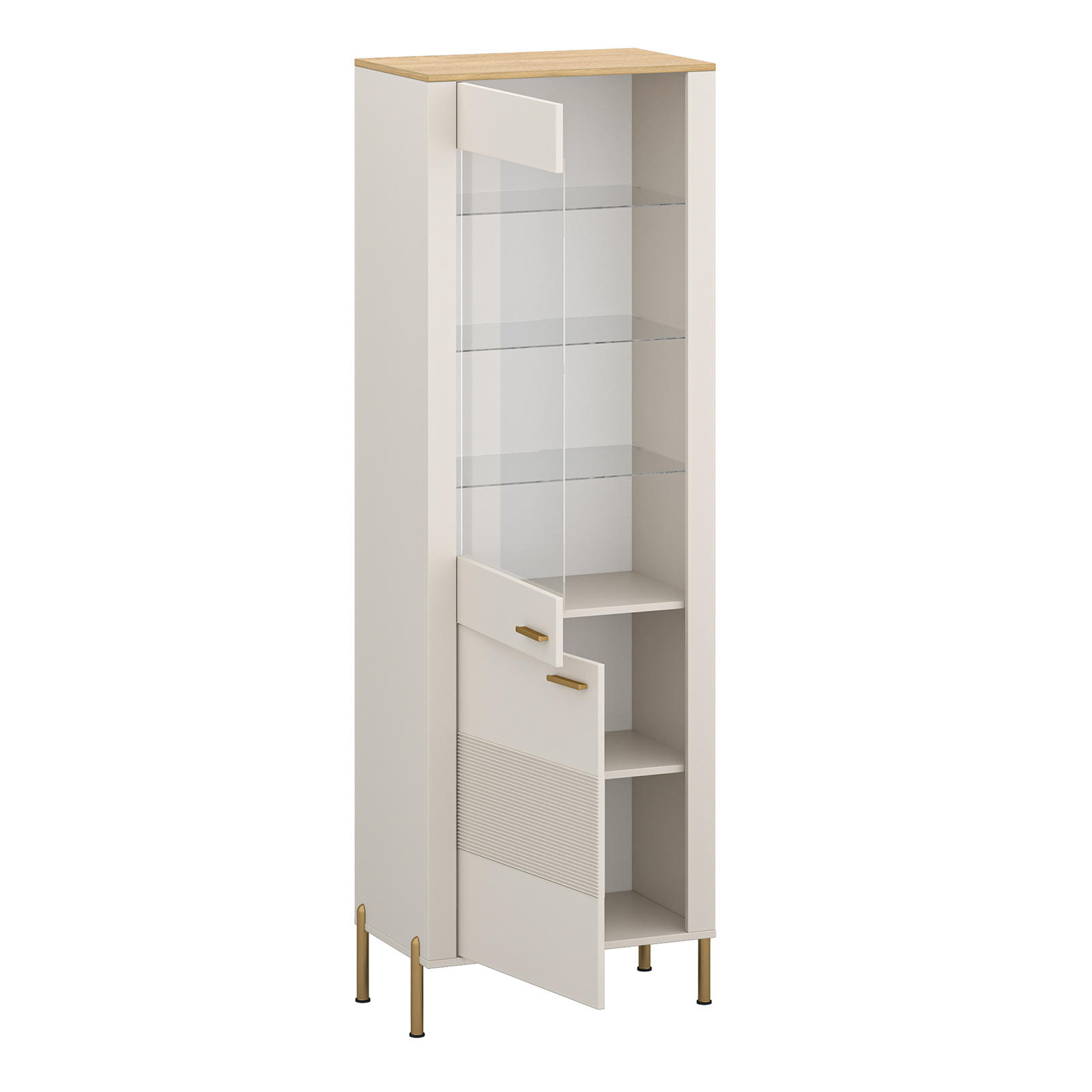 Colectia RUBEN - Vitrina RUBEN, 2 usi, geam, casmir + stejar piatra, 69,6x42,2x203 cm