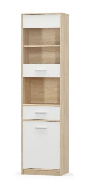 Colectia TIPS - Vitrina TIPS, 2 usi, 1 sertar, geam, stejar sonoma + alb, 50,2x34,3x195 cm