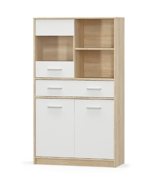 Colectia TIPS - Vitrina TIPS, 3 usi, 1 sertar, geam, stejar sonoma + alb, 83,4x34,3x144,7 cm