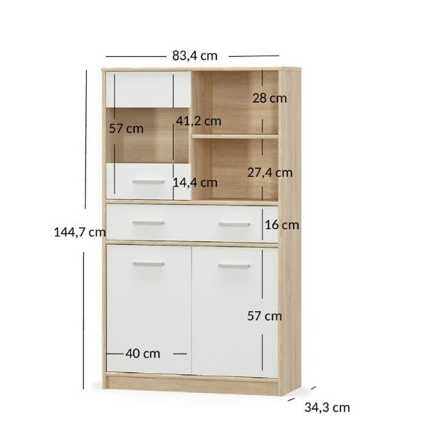 Colectia TIPS - Vitrina TIPS, 3 usi, 1 sertar, geam, stejar sonoma + alb, 83,4x34,3x144,7 cm