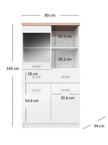 Vitrine - Vitrina TOP MIX, 3 uși, 1 sertar, geam, alb, 80x34x145 cm