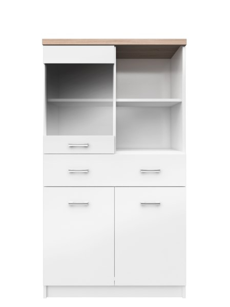 Vitrine - Vitrina TOP MIX, 3 uși, 1 sertar, geam, alb, 80x34x145 cm