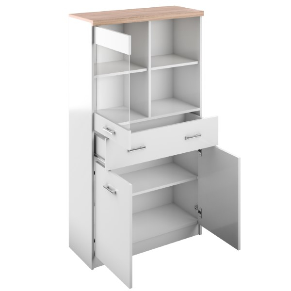 Vitrine - Vitrina TOP MIX, 3 uși, 1 sertar, geam, alb, 80x34x145 cm