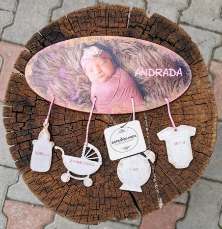 Accesorii botez - Placuta personalizata cu datele copilasului