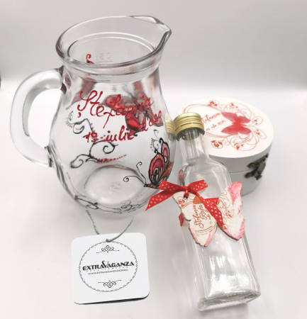 Accesorii botez - Set canta, cutie prima suvita si sticla mir Butterfly