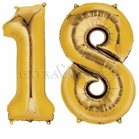 Baloane folie cifre - Balon 18 Auriu Slim 100 cm
