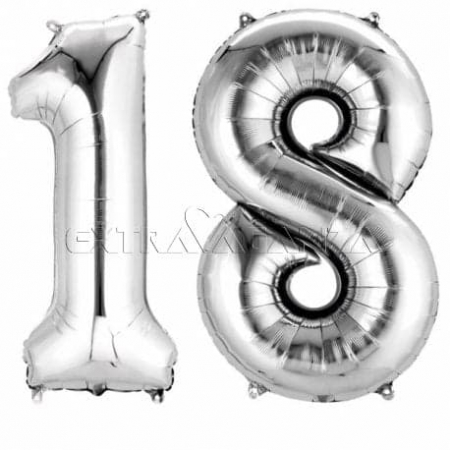 Baloane folie cifre - Balon 18 Argintiu Slim 100 cm