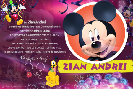Invitații digitale botez - Invitație digitală Mickey 1