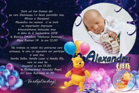 Invitații digitale botez - Invitație digitală Winnie the Pooh