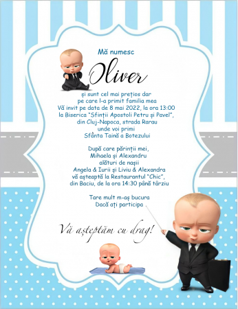 Invitații digitale botez - Invitație digitală Baby Boss