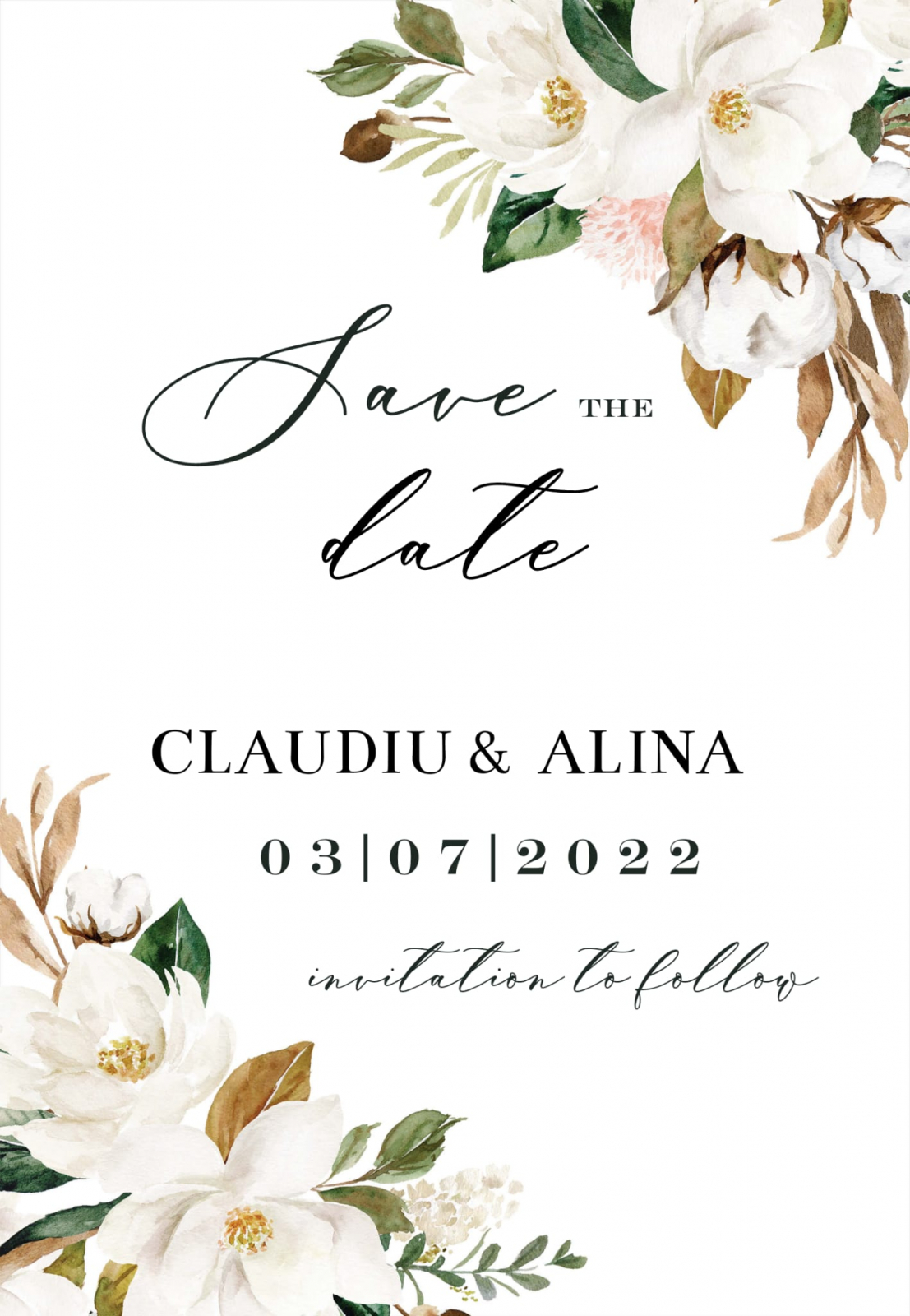 Elegant Greenery Wedding Save the Date Romantic Vintage White Roses