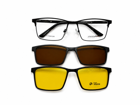 Barbati - Rame Mondoo 0669 01 cu 2 ClipOn-uri polarizate Day  + Night Rame Ochelari de Vedere