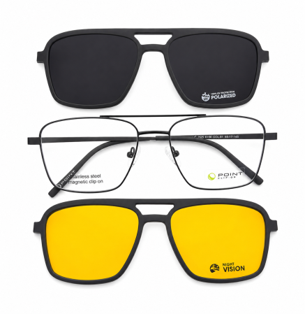 Brand - Rame Point 6156 91 cu clipOn polarizat și clipOn Night vision  Rame Ochelari de Vedere din titan