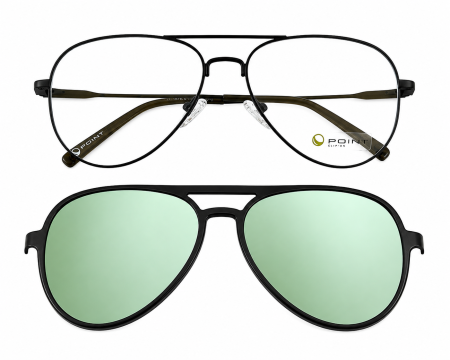 Rame Ochelari Vedere - Rame Point 6164 C4 cu ClipOn polarizat și Oglinda verde/blue Rame Ochelari Aviator de Vedere