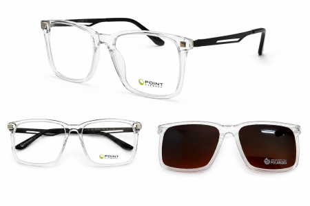 Rame Clip-On - Rama Transparenta Point 696009 P03 cu ClipOn polarizat  Rame Ochelari de Vedere