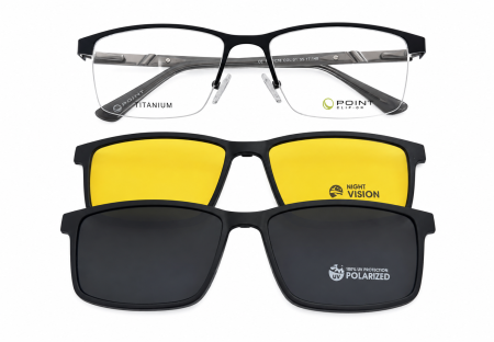Rame Clip-On - Rame  Titan Point 6176 01 cu 2 ClipOn-uri polarizate  Rame Ochelari de Vedere