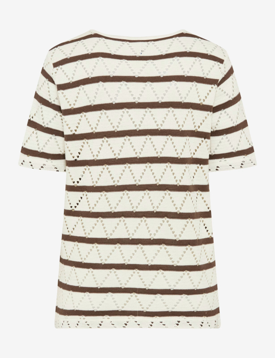 Bluza bumbac tricotat guler rotund gemei BRAX CIRA S  crem/maro dungi [2]