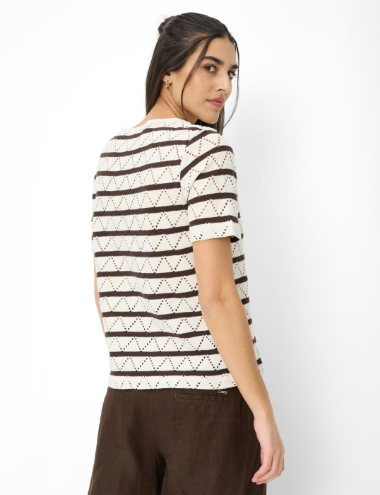 Bluza bumbac tricotat guler rotund gemei BRAX CIRA S  crem/maro dungi [4]