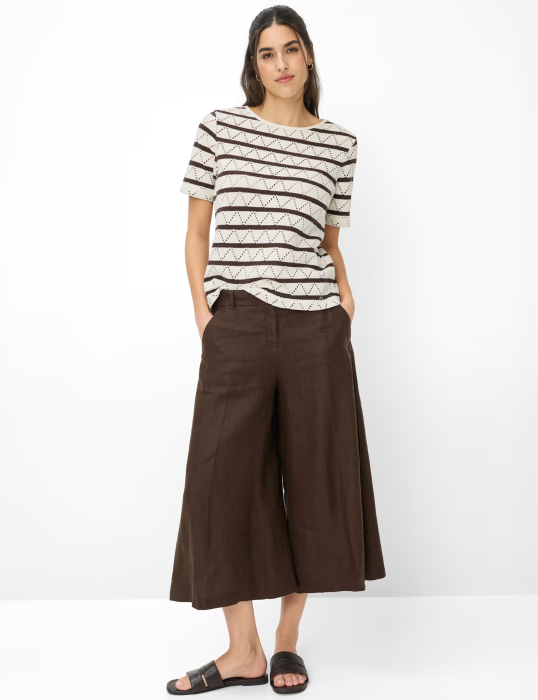 Bluza bumbac tricotat guler rotund gemei BRAX CIRA S  crem/maro dungi [5]