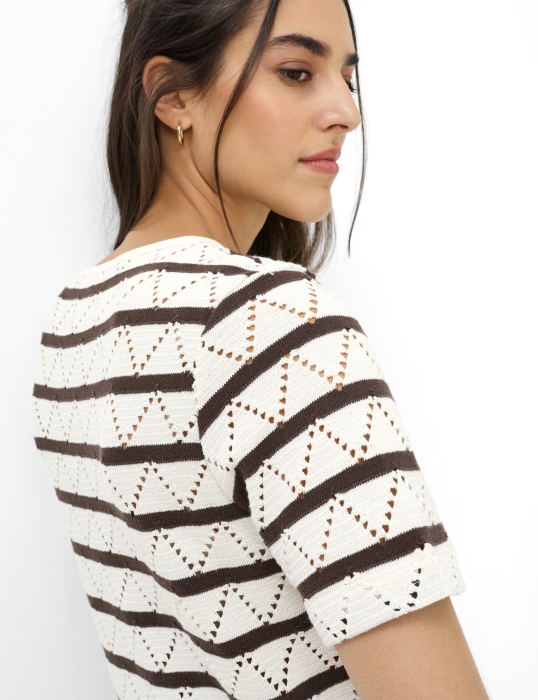 Bluza bumbac tricotat guler rotund gemei BRAX CIRA S  crem/maro dungi [7]