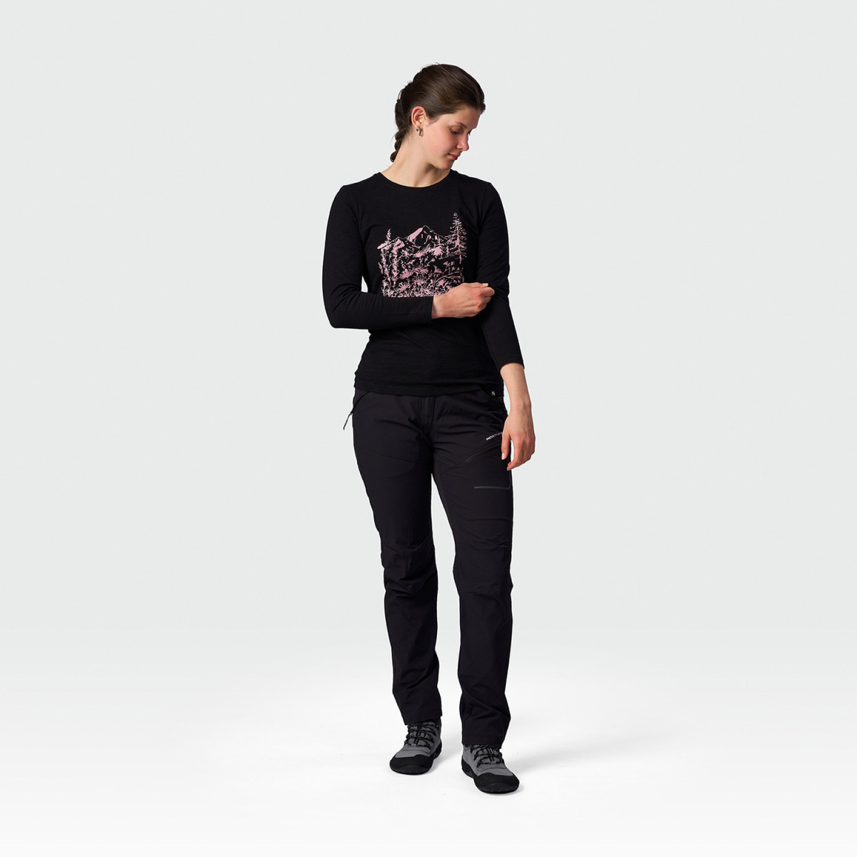 Bluza drumetie bumbac organic femei NORTHFINDER MAYT negru print montan [5]