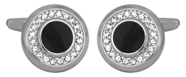 Butoni camasa DALACO cerc cristale centru acril negru metal argintiu [1]