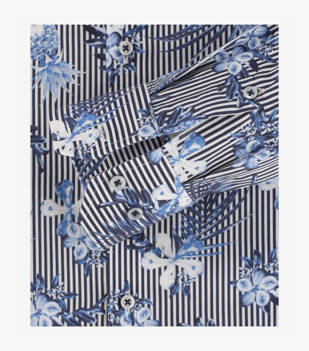 Camasa bumbac barbati VENTI Modern Fit dungi print floral albastru [4]