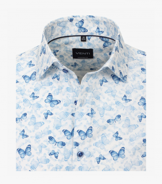Camasa bumbac barbati VENTI ModernFit albastra print fluturi [3]