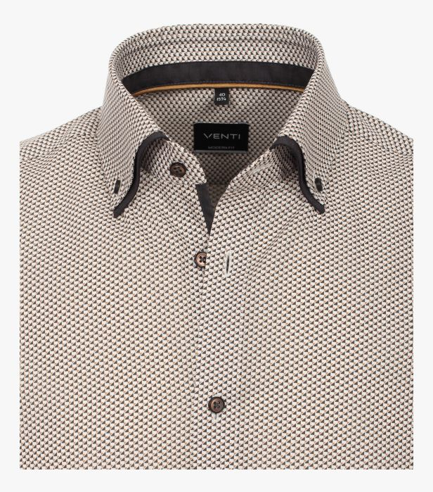 Camasa bumbac barbati VENTI ModernFit bej print triunghiuri [3]