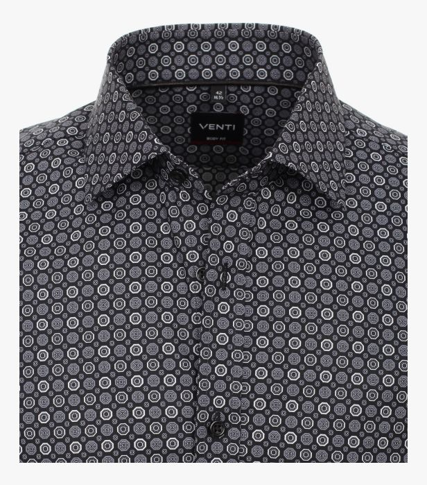 Camasa bumbac barbati VENTI BodyFit negru print cerculete gri [3]