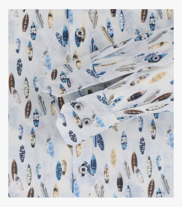 Camasa bumbac barbati VENTI ModernFit print albastru estival [4]