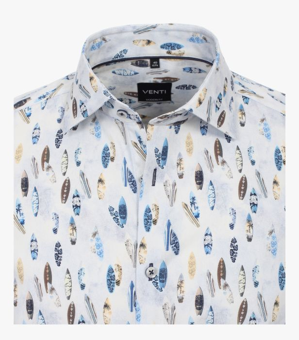 Camasa bumbac barbati VENTI ModernFit print albastru estival [2]